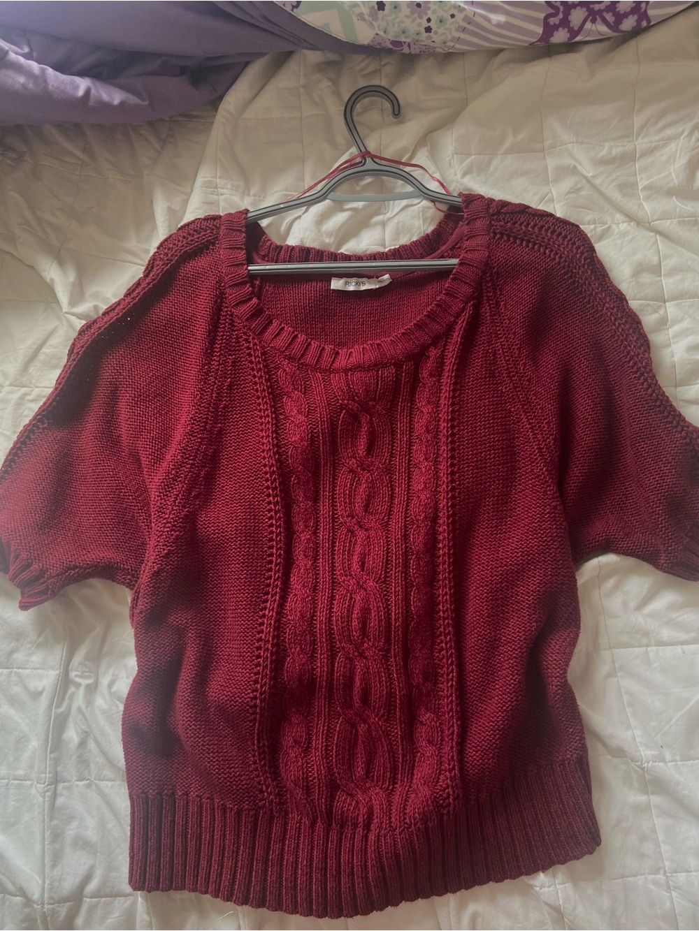 Ricki's Cable-Knit Short Sleeve Sweater - Deep Red
